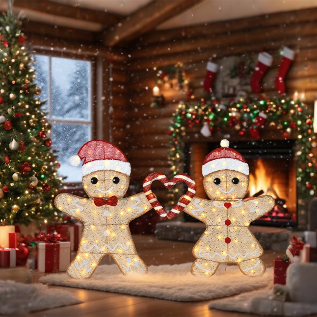 32 Inch H Set of 2 Heart Shaped Gingerbread Men with Box 50L Warm